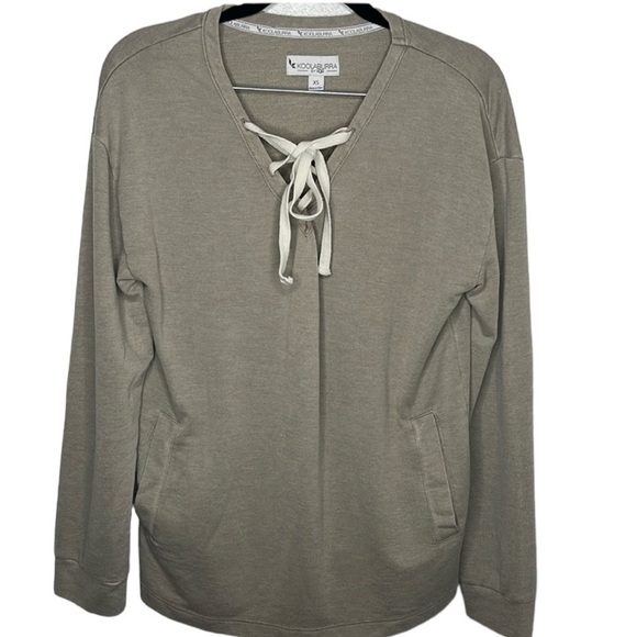 Koolaburra by UGG Tan Lace Up V-Neck Long Sleeve Shirt Women's Size XS - Picture 1 of 5